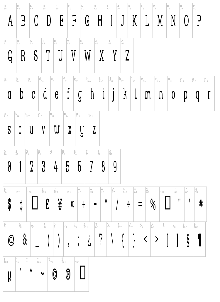 Street Corner Slab font map